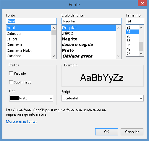 1.2.1.2. Menu de Fontes de Texto
